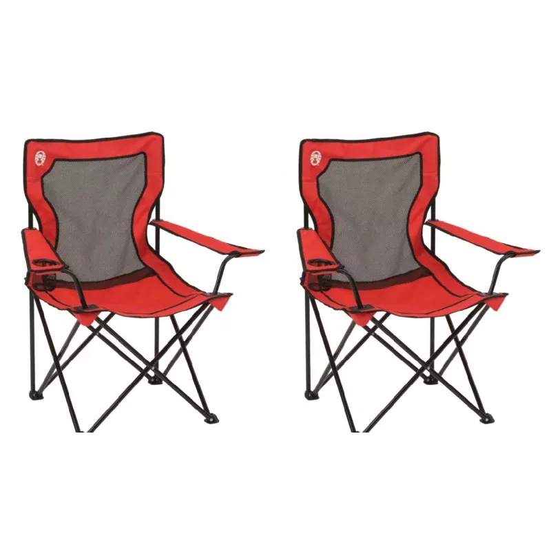 (2) COLEMAN Broadband Camping Folding Quad Chairs w/ Mesh Back & Transport Bag