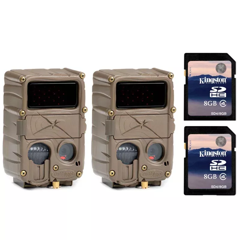 (2) CUDDEBACK E3 Black Flash No Glow Infrared Game Hunting Cameras + SD Cards