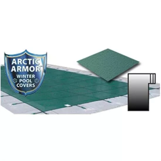 Arctic Armor 18' x 36' Ultra Light Solid Safety Cover w- 4' x 8' Left Step Section - Green
