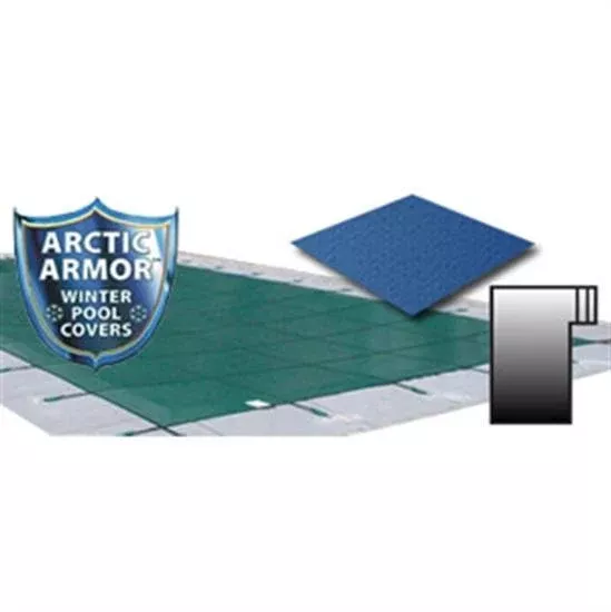 Arctic Armor 18' x 36' Ultra Light Solid Safety Cover w- 4' x 8' Right Step Section - Blue