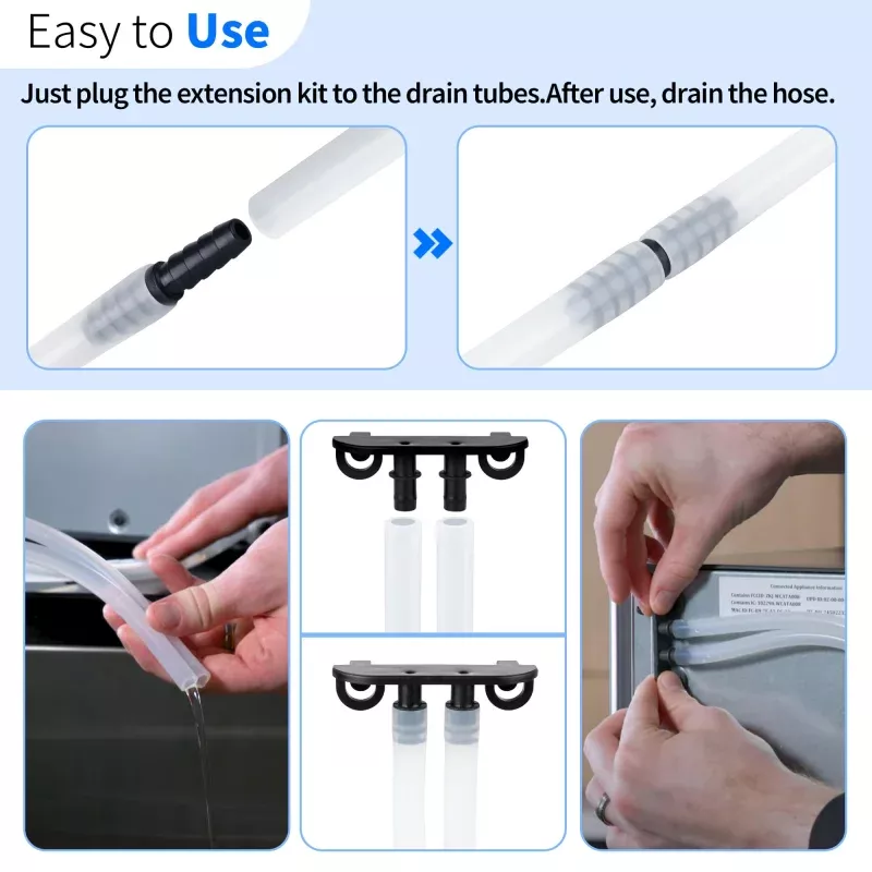 Ice Maker Drain Hose with Plug, Ice Maker Parts Compatible with GE Opal Nugget Ice Maker, 6.22 Feet 1/4'' ID Drain Hoses Extension with Stopper Cap Hanger Holder Clip