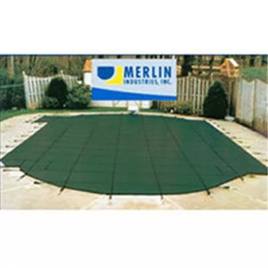 Merlin DuraMesh 16'6" x 32'6" Rectangular Safety Cover With 4' x 8' Center Step - Green