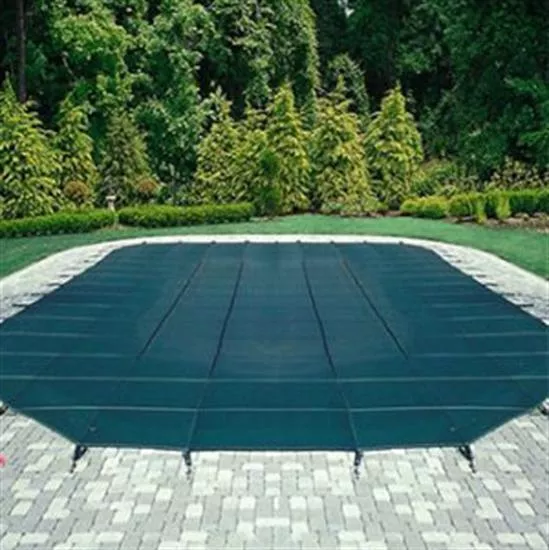 Mesh Safety Pool Cover -Pool Size: 20' x 40' Green Rectangle Left Step Arctic Armor Silver 12 YrWarranty