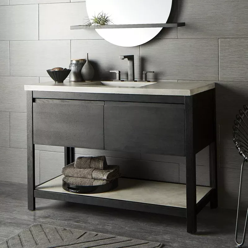 Native Trails 48″ Solace Freestanding Vanity Base in Midnight Oak with Ash Shelf, VNO488-A