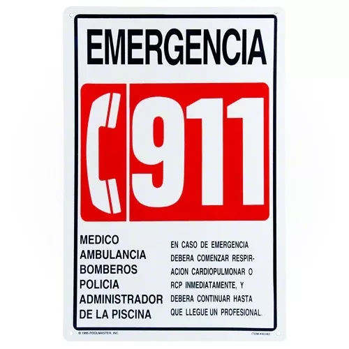 Poolmaster Emergency 911 Sign 40382 - Spanish