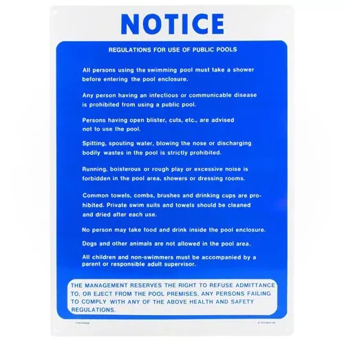 Poolmaster Regulations For Use of Public Pools Sign 40368
