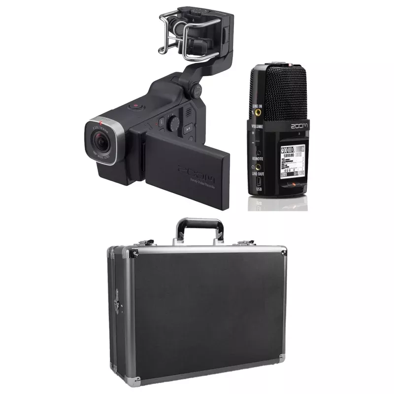 Zoom Q8 Video Camera and H2N 4 Track Digital Audio Recorder with Case, Black