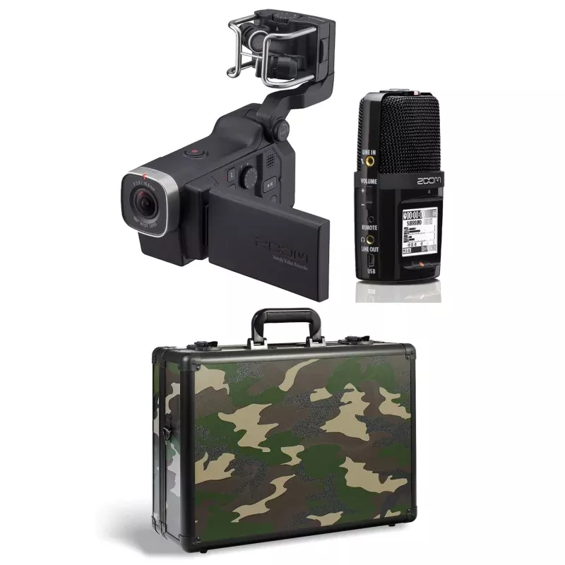 Zoom Q8 Video Camera and H2N 4 Track Digital Audio Recorder with Case, Camo